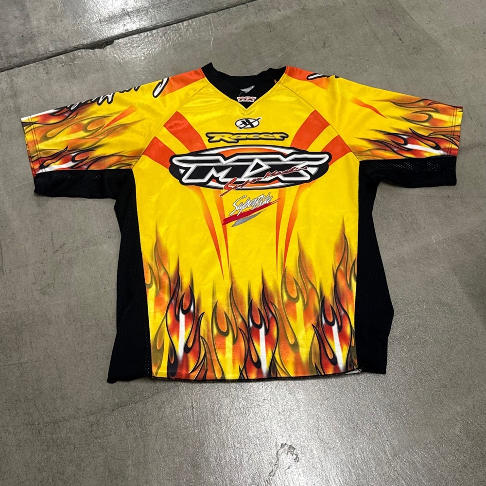 Athletic Works Mens MX Super Machine Racer Flame Jersey Yellow Large V-Neck